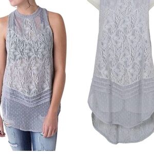 Elegant Gray Lace Sleeveless Top